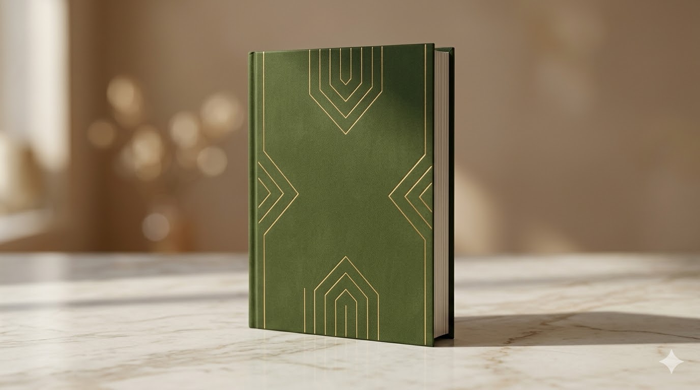 Produktivitäts-Guide — Elegantes grünes Buch auf Marmor